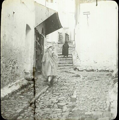 MAROC Tanger une Rue Maghreb 1904, Photo Stereo Grande Plaque Verre VR9L5n9