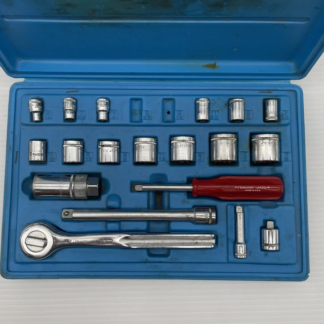 Kraeuter USA  3/8 Ratchet Socket Tool Set 21 Piece Set SAE Made USA *Missing 2*