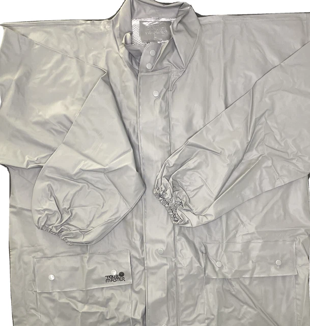 Tourmaster Rain Jacket Riding Motorcycle PVC Grey Full Zip Snap Men Sz Large