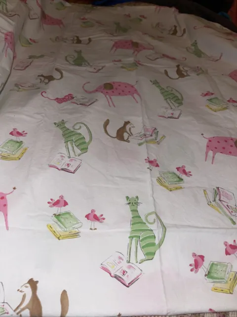 Pottery barn kids pink elephant green cat crib toddler bed flat sheet cotton