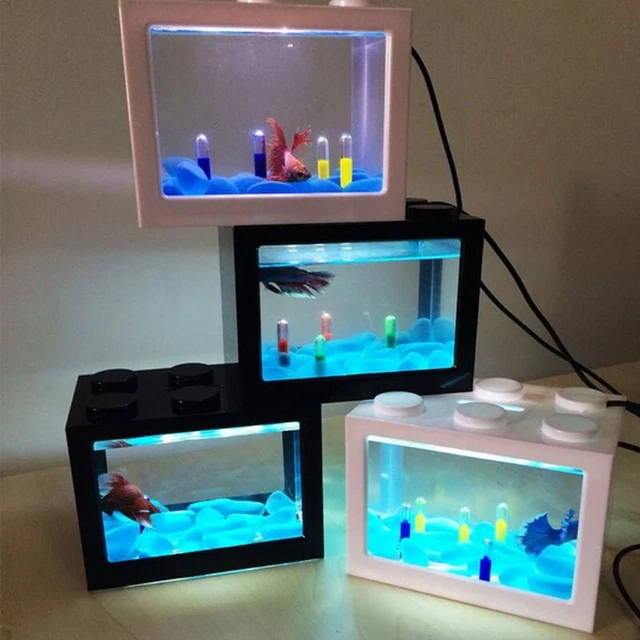 USB Mini Aquarium Fish Tank with LED Lamp Light Betta Fish Fighting Cylinder Fis 2