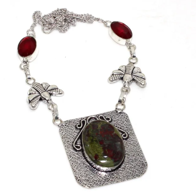 Dragon Blood Jasper Red Onyx 925 Silver Plated Necklace 18" Elegant Gift GW