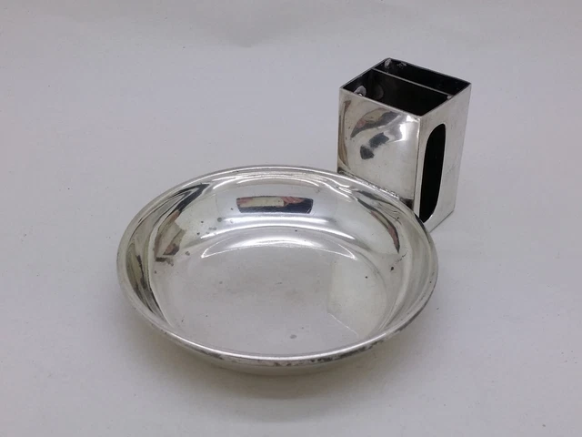 Japanese Solid 950 Silver Combination Ashtray & Matchbox Holder - 112g
