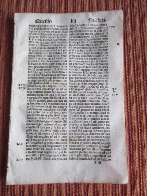 1493-SAINT THOMAS AQUINUS THEOLOGICAL.INCUNABULA ORIGINAL INCUNABLE SHEET-clrri