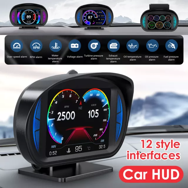 Auto HUD Head-Up Display OBD GPS Tachometer Anzeige Alarm Umgebungs Licht KFZ DE