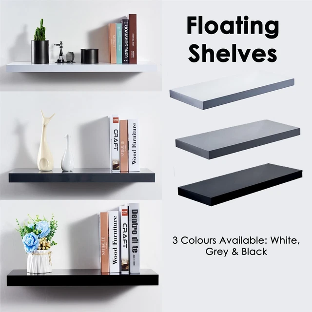 HIGH GLOSS FLOATING Display Shelves Wall Mounted Hidden Bracket Shelf