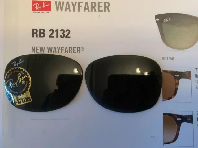 B&L Ray-Ban New Wayfarer Rb 2132 Sunglass Replacement Lenses G15 Glass 52Mm New