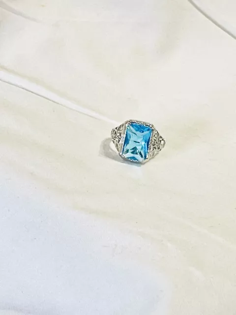 *ART DECO Style*💙Vintage STERLING Silver FILIGREE Ring💙STRIKING TOPAZ Center💙