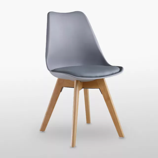 Jamie Lorenzo Tulip Grey Dining Chair Padded Seat Eiffel Wood Legs Retro Modern