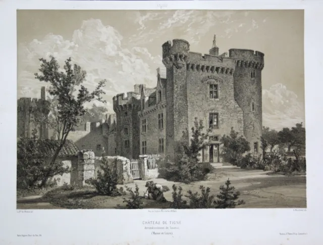 Chateau de Tigne / Arrond. Saumur / Maine et Loire / Anjou Lithographie Wismes