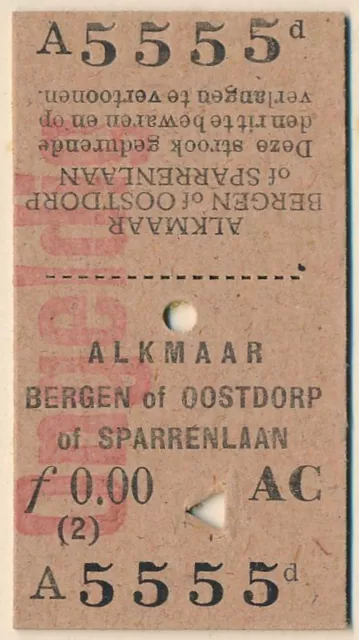 Railway ticket HOLLAND Alkmaar Bergen Oostdorp Sparrenlaan  Specimen QYB969