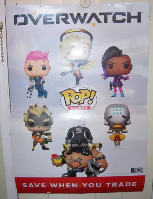 Large GAMESTOP POSTER 33" x 48" OVERWATCH POP GAMES DOUBLE SIDED POSTER