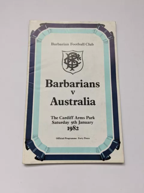 1982 Barbarians v Australia Rugby programme at Cardiff