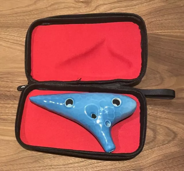 12 Hole Ocarina Blue Ceramic Flute Musical Instrument w/Case & Songbook LOOK!