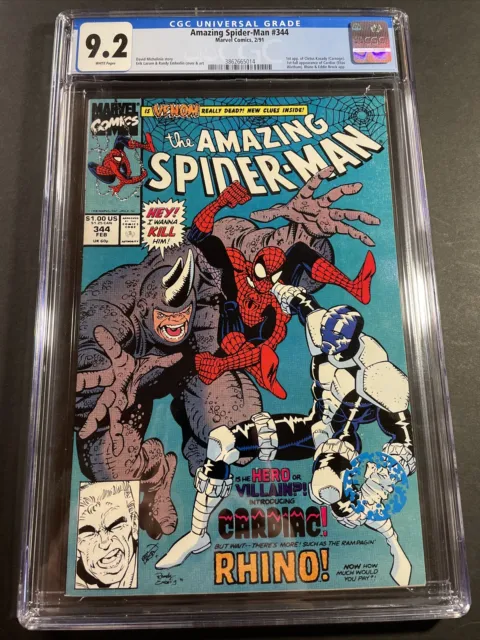 Amazing Spider-Man #344 CGC 9.2  1st Cletus Kasady  White Pages MCU Venom