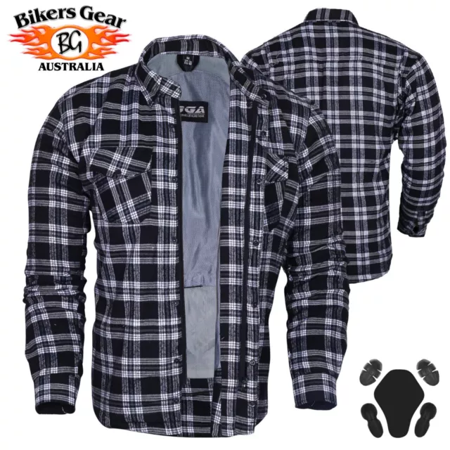 Bikers Gear Motorcycle Kevlar® Lined Cotton Flannel Lumberjack Shirt CE Armor