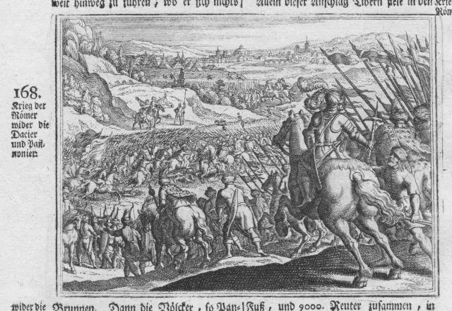 1700 Pannonia Romans Rummer War Was Antique Copperplate Merian