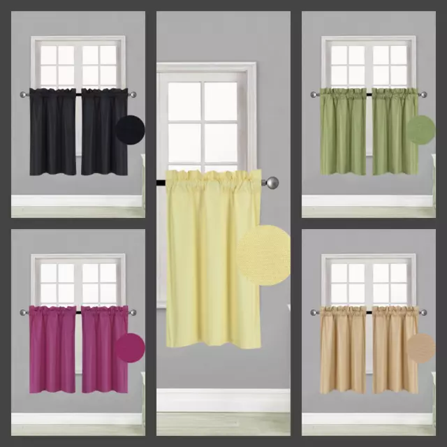 1 PAIR Kitchen Rod Pocket Silk Window Tier Curtain Lined Blackout 30"X 36" RS5