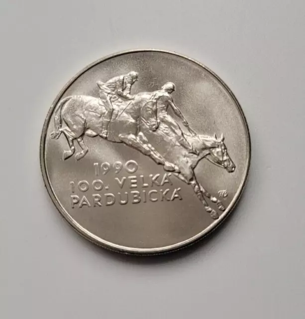 100 Korun, 1990,Czechoslovakia, Silver, 100th Velká Pardubická steeple chase,UNC