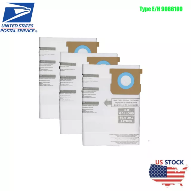 3 Vacuum Filter Bags for Shop Vac 90661 Type E 5 - 8 Gal 906-61-00