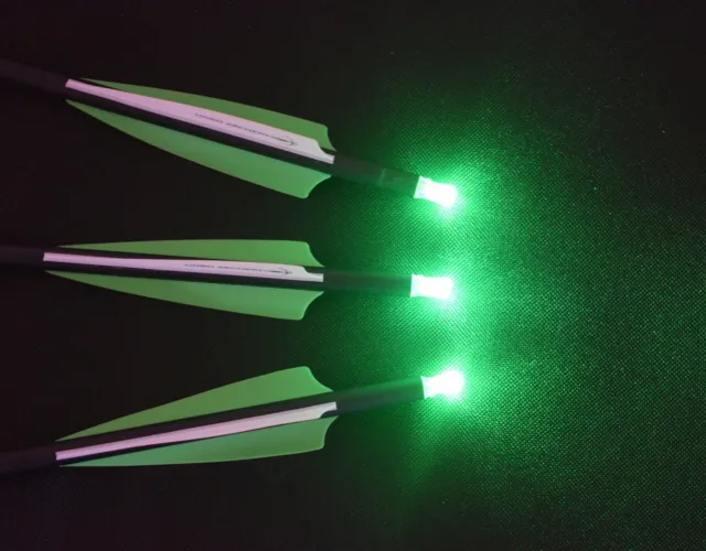 3 Lighted Moon Nocks for Carbon Crossbow Shafts Green .303 Press Fit 7.6mm