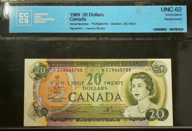 1969 Canada $20 CCCS UNC62 Replacement Note Dollars #6903