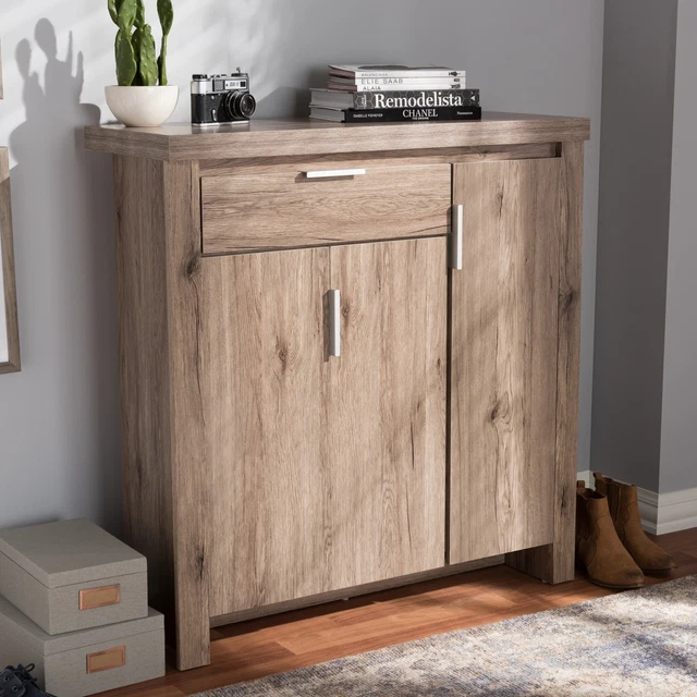 Contemporary Oak Brown Shoe Cabinet by Baxton Studio Oak 1-drawer