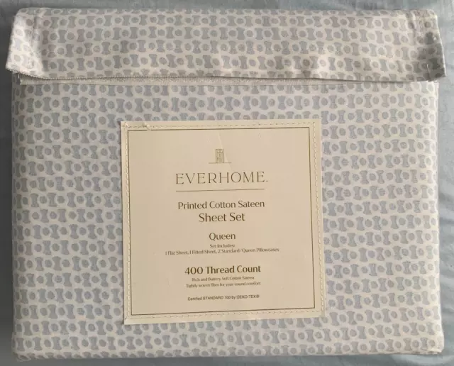 Everhome 100% Sateen Cotton 400 TC Queen 4pc Sheet Set Skyway Circle Geo $160