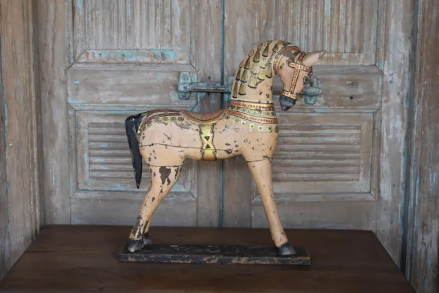 Home Decor Painted with Antique Old Wooden Horse Figurine Hand Crafted Beautiful
