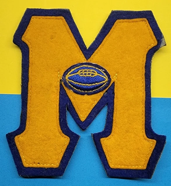 VINTAGE VARSITY LETTERMAN Jacket Felt Patch Letter M / BLUE & GOLD