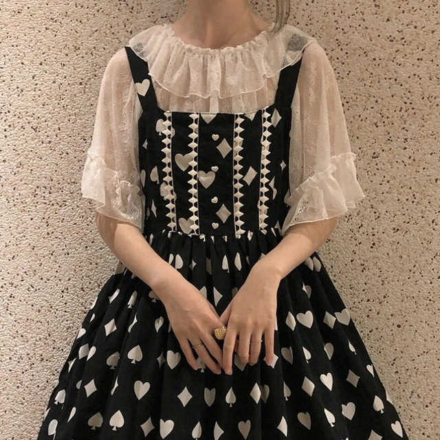 Lady Girl Lolita Sheer Lace T Shirt Blouse Tops Ruffle Bell Sleeve Gothic Casual
