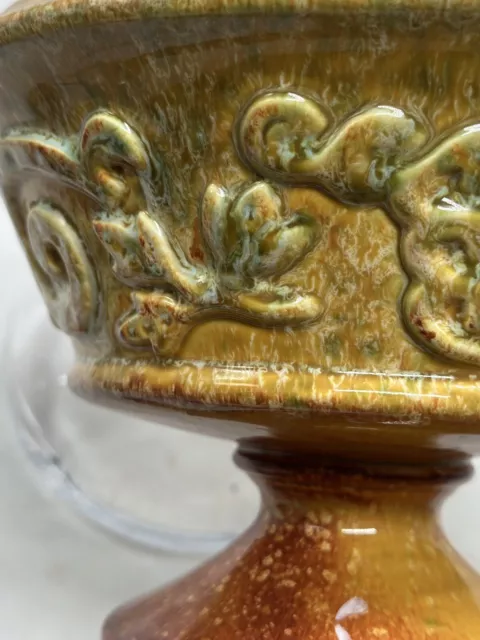 Haeger Pottery Vintage Mustard Yellow/Brown Speckled Pedestal Planter Vase