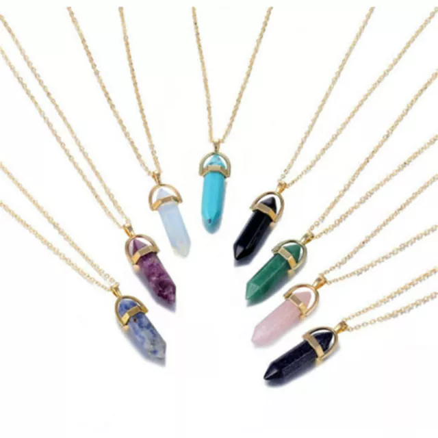 Natural Quartz Chakra Crystal Healing Point Cut Gemstone Pendant Reiki Necklace
