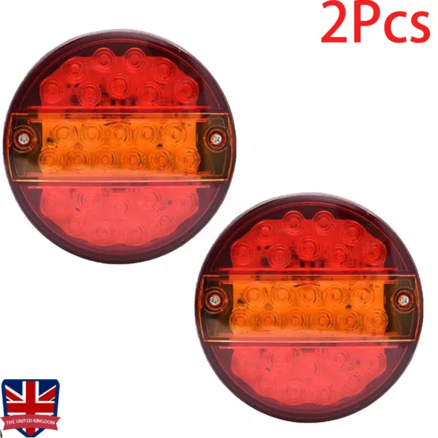 2xTrailer Caravan Truck Lamp 12V LED Rear Tail Lights Round Indicator Stop Light