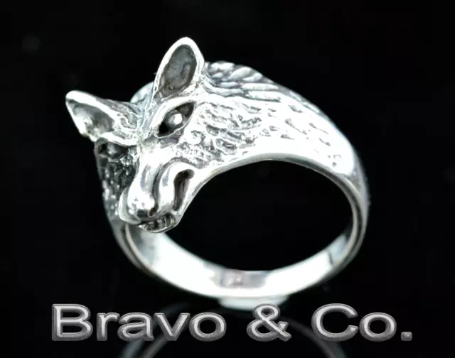 SIZE 10 Finely Made from Solid Sterling Silver Wolf head Mens Ring 1R-012