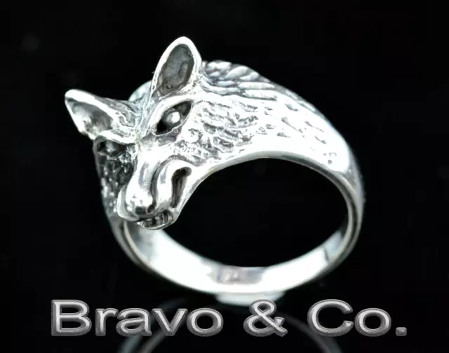 SIZE 11 Finely Made from Solid Sterling Silver Wolf head Mens Ring 1R-012