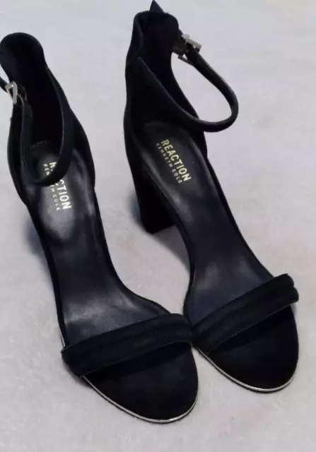 Kenneth Cole REACTION Women's Lolita Heeled Sandals Black Suede Ankle Strap sz 9