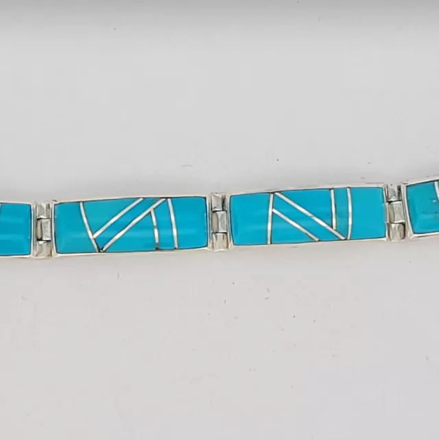 Sterling Silver Navajo Native American Southwest Turquoise Inlaid Bracelet