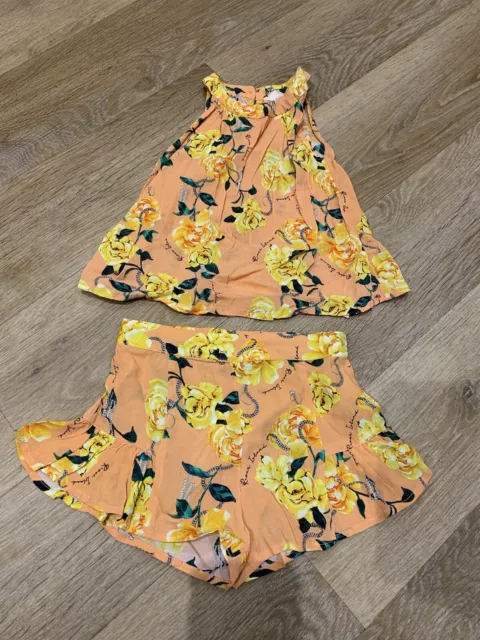 Baby Girls Orange River Island Floral Summer Top & Shorts Outfit 12-18 months