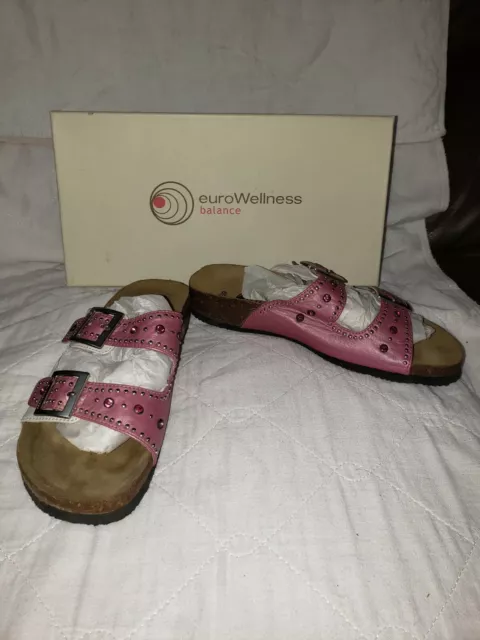 Euro Wellness Balance Leather Sandals w/ Natural Corkbed in "Germanium Pink"