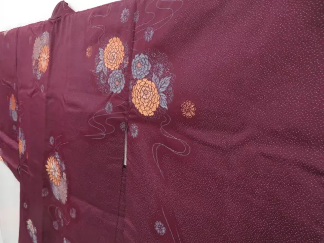 3131T11z720 Vintage Japanese Kimono Silk HAORI Chrysanthemum Dark grape 2