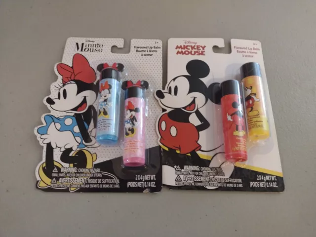 Disney Mickey & Minnie Mouse Lip Balms 2ct EACH  - NEW IN PACKAGES