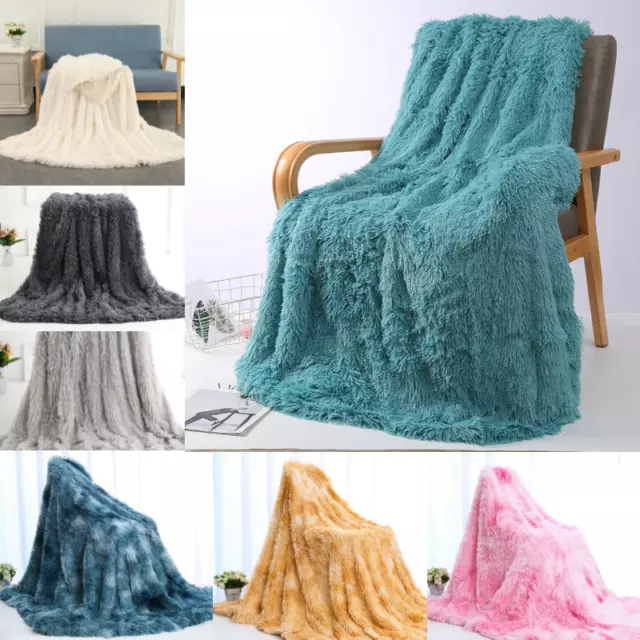 8 Colours Warm Fluffy Shaggy Blanket Faux Fur Throw Sofa Bed Double Bedspread