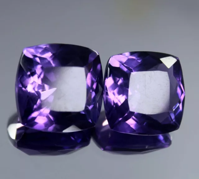 20 Ct Natural Russian Purple Amethyst Cushion Cut CERTIFIED Gemstone Pair