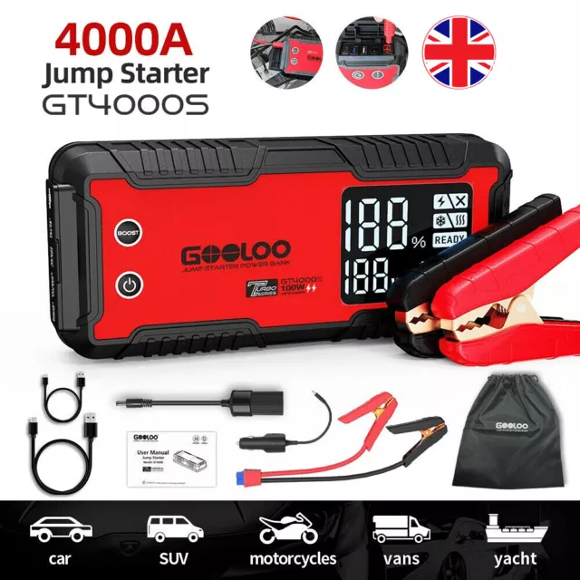 GOOLOO 4000 Amp Jump Starter GT4000S Car Starter 100W Two-Way Fast-Charging  Portable Car Battery Charger Jumper Starter for 12L Gas and 10L Diesel
