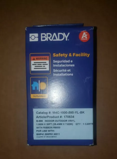 Brady M4c-1000-595-Yl-Bk Precut Label Roll Cartridge,Black/Yellow