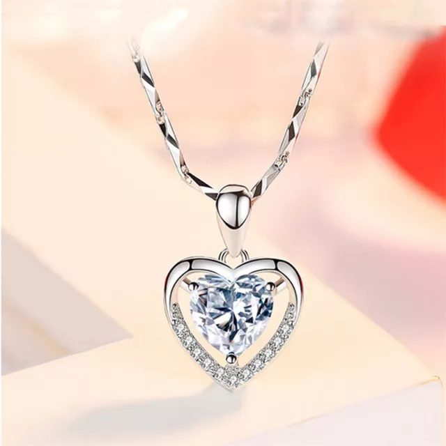 Heart Cut Cubic Zircon Silver Plated,Rose Gold Necklace Pendant Wedding Jewelry