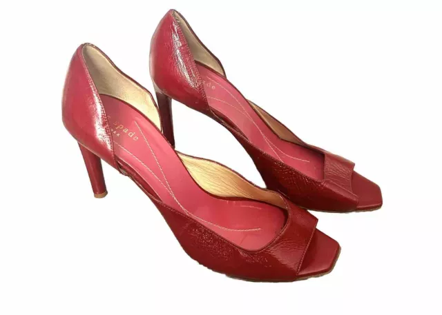 Kate Spade Red Patent Leather Peep-toe Perforated heels size 8