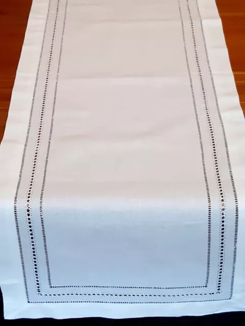 40*135cm Antique/Vintage Linen/Cotton"White-Triple-Hemstitch border" TableRunner
