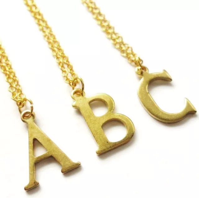 Gold Initial Necklace, Personalised Letter Pendant Dainty Vintage Monogram Charm